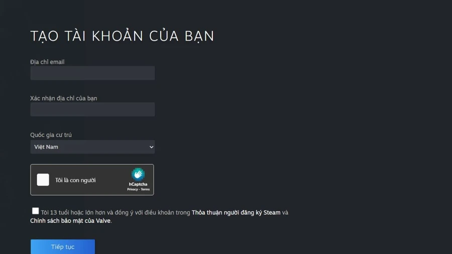 Điền đầy đủ thông tin theo yêu cầu và xác nhận địa chỉ email để hoàn tất đăng ký.
