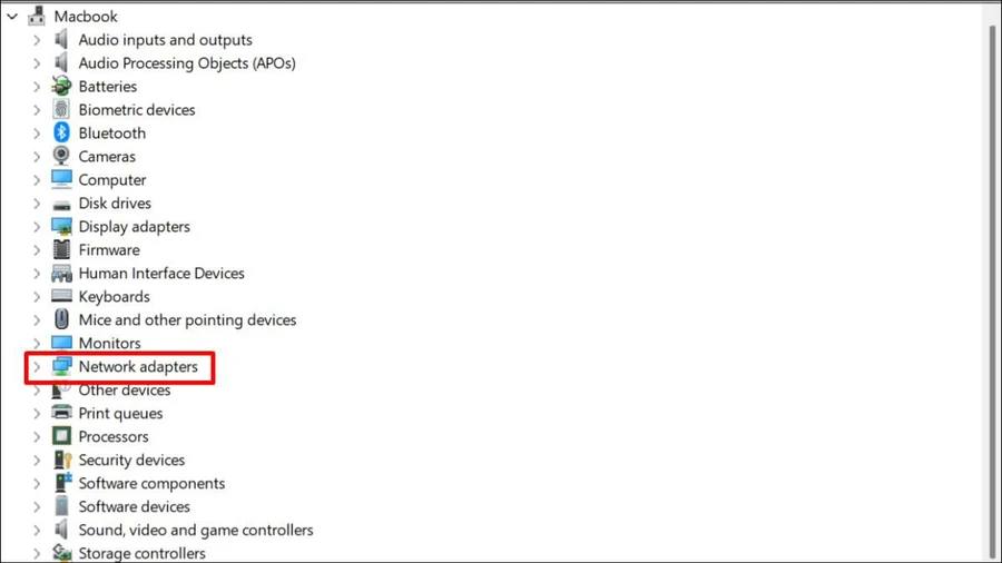 Bạn mở Device Manager và mở rộng mục Network adapters