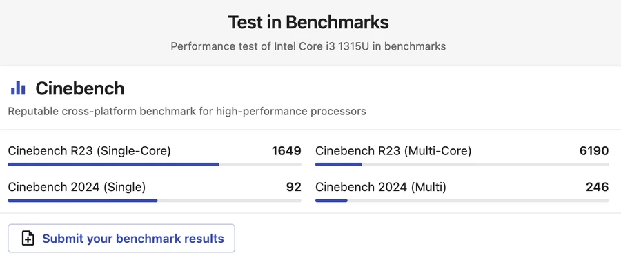 ASUS ExpertBook P1403CVA có điểm số hiệu năng Cinebench R23 đạt khoảng 1649 ở đơn nhân và 6190 ở đa nhân