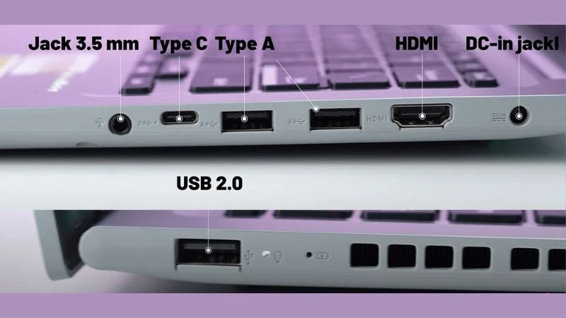 ASUS Vivobook 14 X1405VA-LY623W trang bị đầy đủ cổng kết nối hiện đại