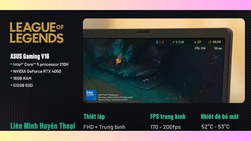 ASUS Gaming V16 V3607VU-RP192W phù hợp chiến game liên minh huyền thoại