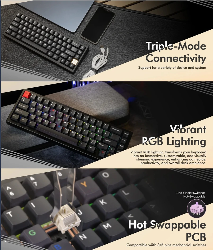 Bàn phím cơ WOB Zen65 với đèn RGB tùy chỉnh và phần mềm VIA Configurator trực quan.