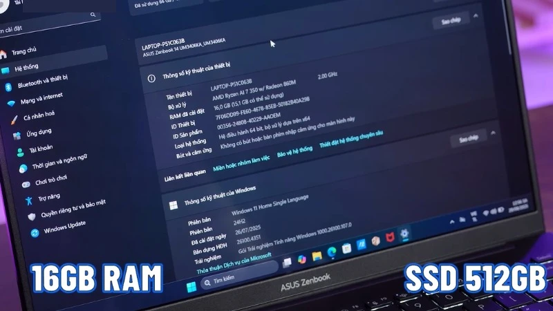 Đa nhiệm ổn định với 16GB RAM tốc độ cao, chuyển tab không bị khựng - ASUS Zenbook 14 UM3406KA-PP113WS