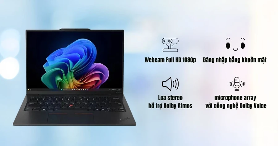 Lenovo ThinkPad X1 Carbon Gen 13 21NS0108VN với hệ thống webcam FHD 1080P rõ nét