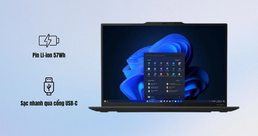 Lenovo ThinkPad X1 Carbon Gen 13 21NS0108VN được trang bị pin Li-on 57Wh
