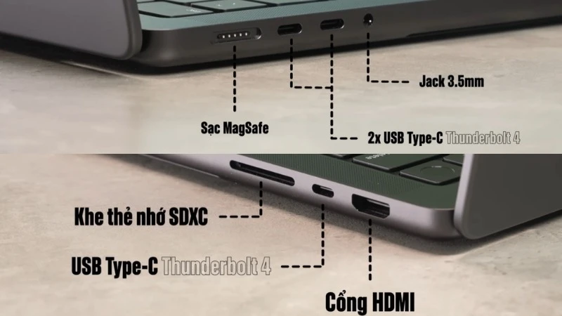 Apple Macbook Pro M5 Pro 16 inch 2026 MGEA4SA/A tích hợp ba cổng Thunderbolt 5 tốc độ 120Gb/s cùng chuẩn Wi-Fi 7 cho kết nối siêu tốc