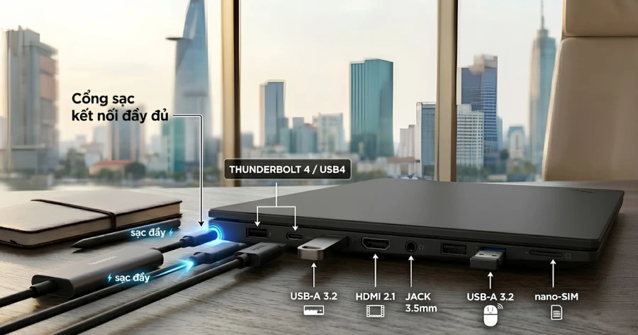 Cổng sạc của Lenovo ThinkPad X1 Carbon Gen 13 21NS010EVN