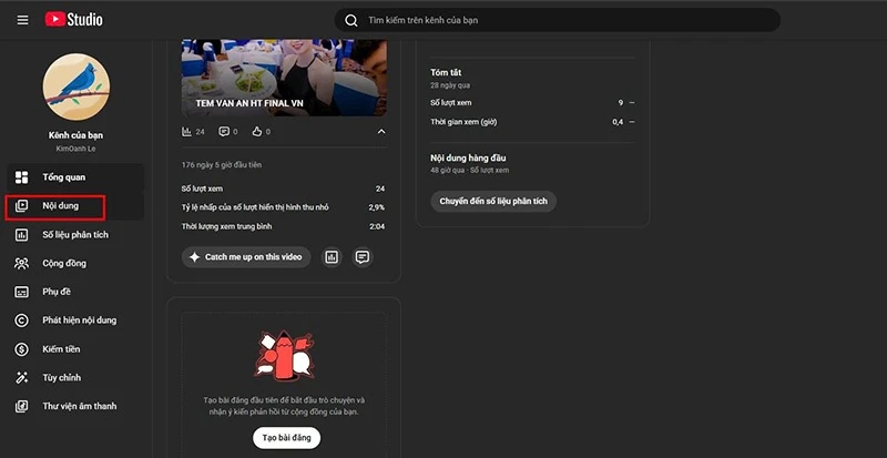 Click vào Nội dung để chọn các video youtube muốn tải về