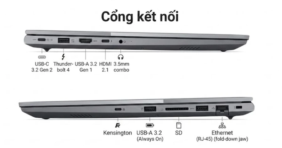 Pin và cổng kết nối của laptop Lenovo ThinjkBook 16