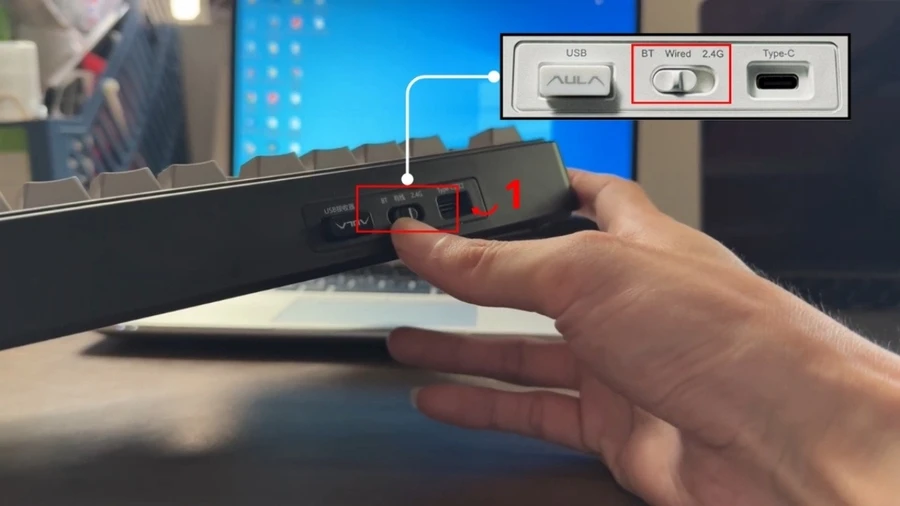 Máy tính không nhận bàn phím: Chuyển công tắc trên bàn phím sang chế độ Bluetooth