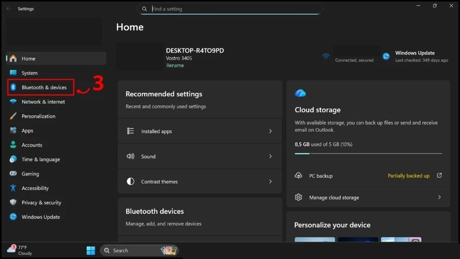 Máy tính không nhận bàn phím: Vào Settings và chọn Devices