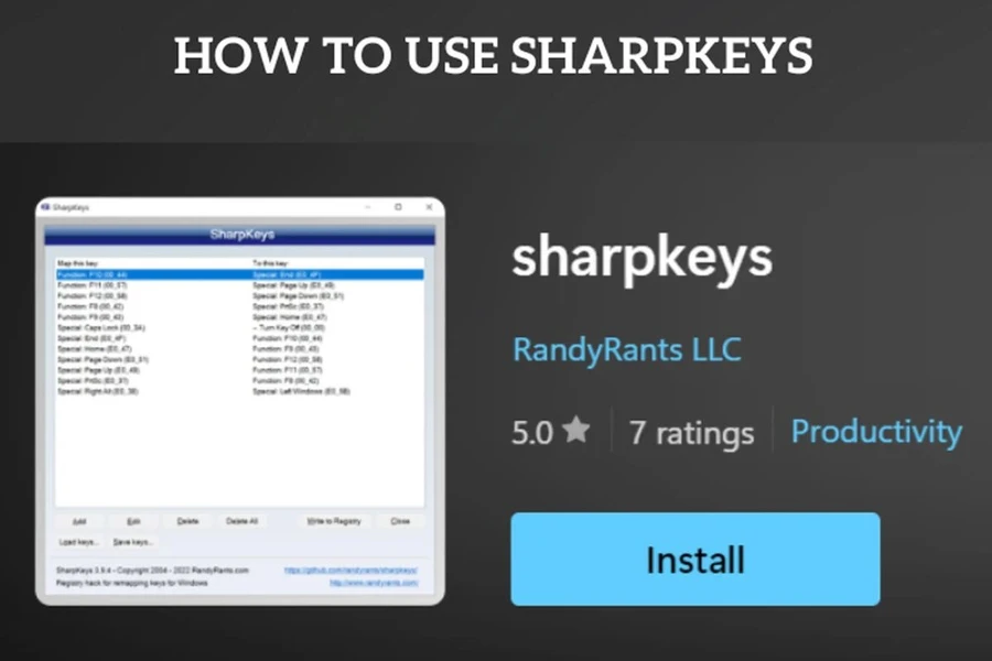 SharpKeys cho phép gán lại chức năng các phím trên bàn phím thông qua Windows Registry