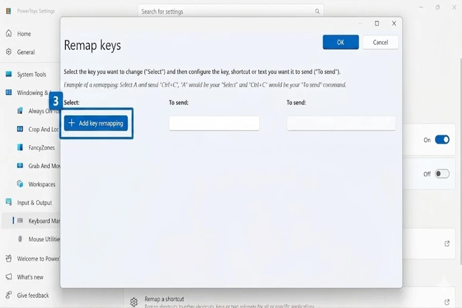 Nhấn vào biểu tượng Add key remapping