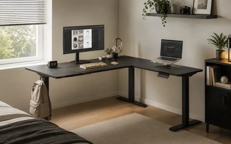 Khung bàn nâng hạ Motion Corner nổi bật nhờ thiết kế góc chữ L tối ưu không gian