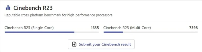Sau khi tham khảo các bài test đánh giá hiệu suất CPU trong quá trình xử lý hình ảnh và đồ họa 3D Cinebench R23 trên trang Nanoreview -  blog công nghệ khá nổi tiếng trên thế giới thì i5-1245U Gen 12 cho ra hiệu xuất đáng kinh ngạc với hiệu năng đơn nhân đạt 1626 điểm và 7307 điểm cho hiệu năng đa nhân. 