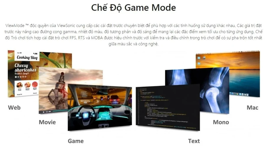 Màn hình ViewSonic với ViewMode ™, công nghệ Flicker-Free và Bộ lọc ánh sáng xanh.