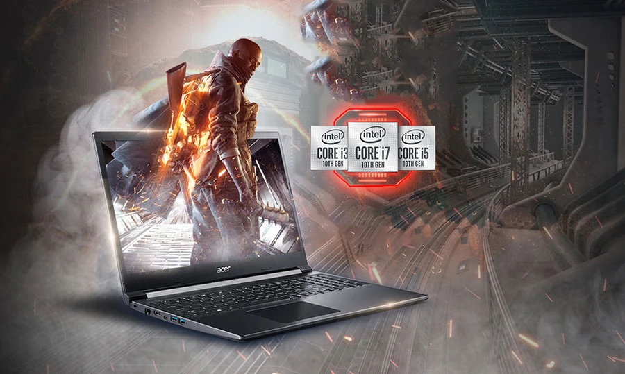 Acer Aspire 7: màn hình 15.6 inch, bàn phím full size, màu sắc sống động.