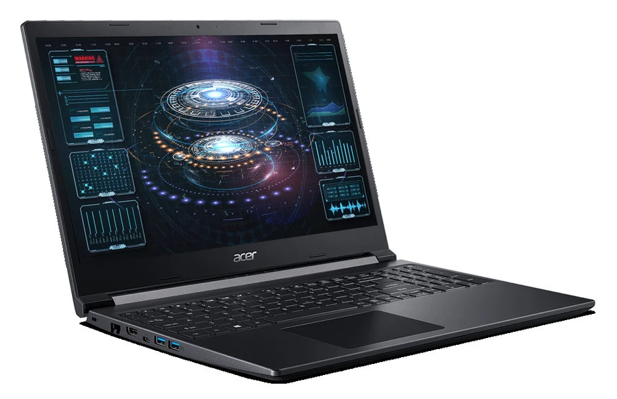 Acer Aspire 7 màu đen, thiết kế tối giản, phù hợp văn phòng và chơi game.