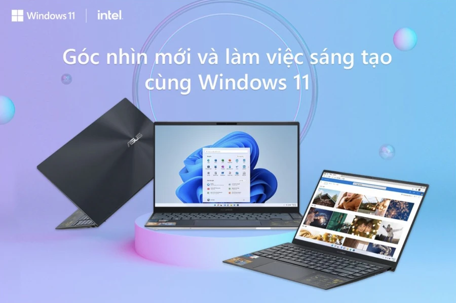 Laptop Asus chạy Windows 11, giao diện hiện đại, tốc độ xử lý nhanh.
