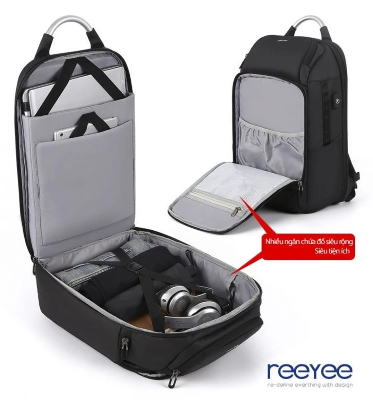 Ba lô đa năng cao cấp ReeYee RY1019 phong cách chuyên nghiệp, sang trọng, có ngăn chống sốc laptop 17inch