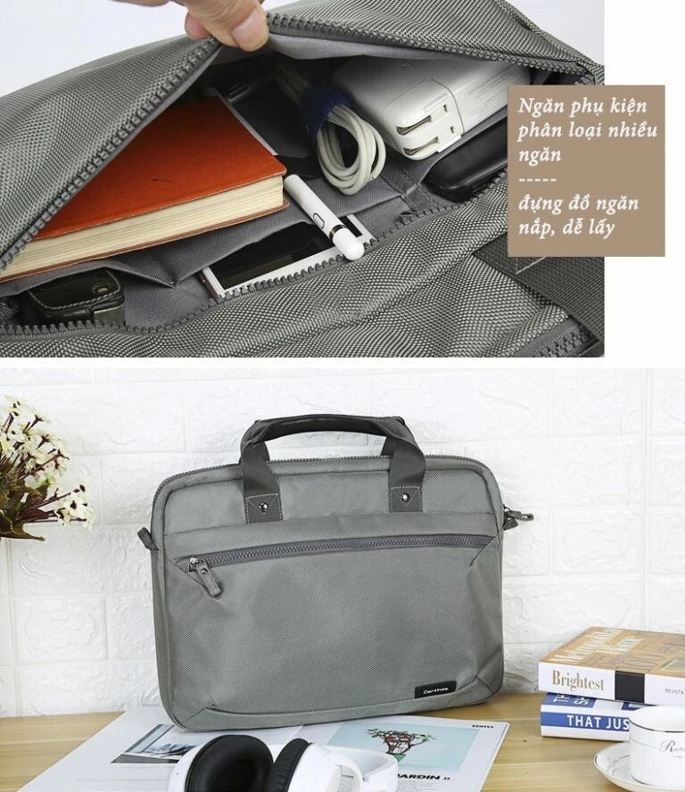 Túi laptop Cartinoe màu đen, thiết kế sang trọng cho doanh nhân, đựng nhiều đồ.