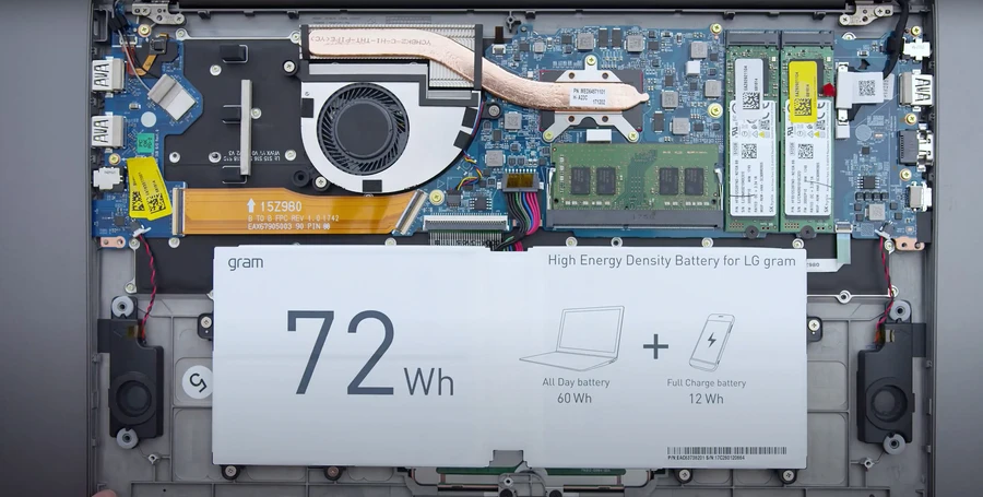 LG Gram 13 với pin 72Wh, hiệu suất ổn định, thời gian sử dụng 10 tiếng.