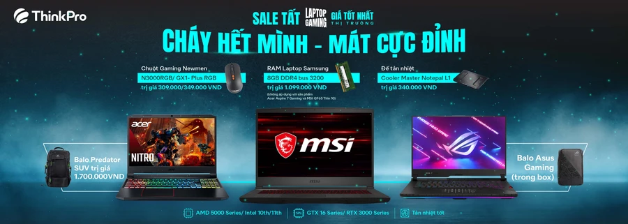 Laptop gaming trong chương trình khuyến mãi Cháy hết mình – Mát cực đỉnh của ThinkPro
