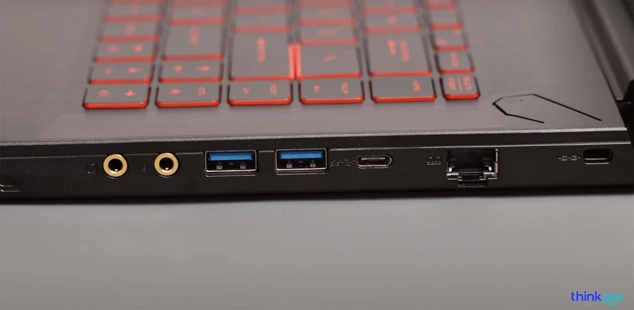 MSI GF63 với các cổng kết nối: USB-A, USB-C, HDMI, RJ-45, 2 jack 3.5