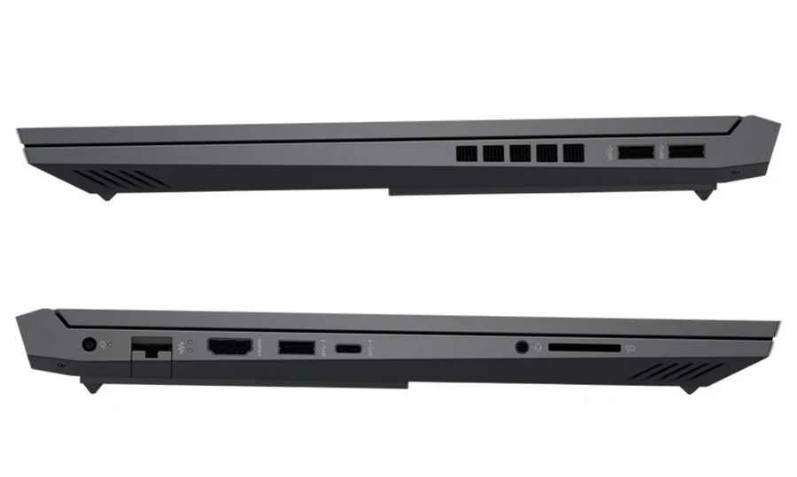 HP Victus 16 với nhiều cổng kết nối: USB-A, USB-C, HDMI, LAN, khe SD, jack tai nghe.