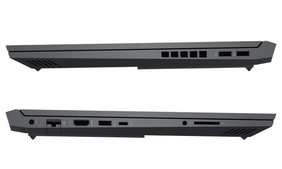 HP Victus 16 với nhiều cổng kết nối: 3 USB-A, 1 USB-C, HDMI, LAN, khe SD, jack tai nghe.