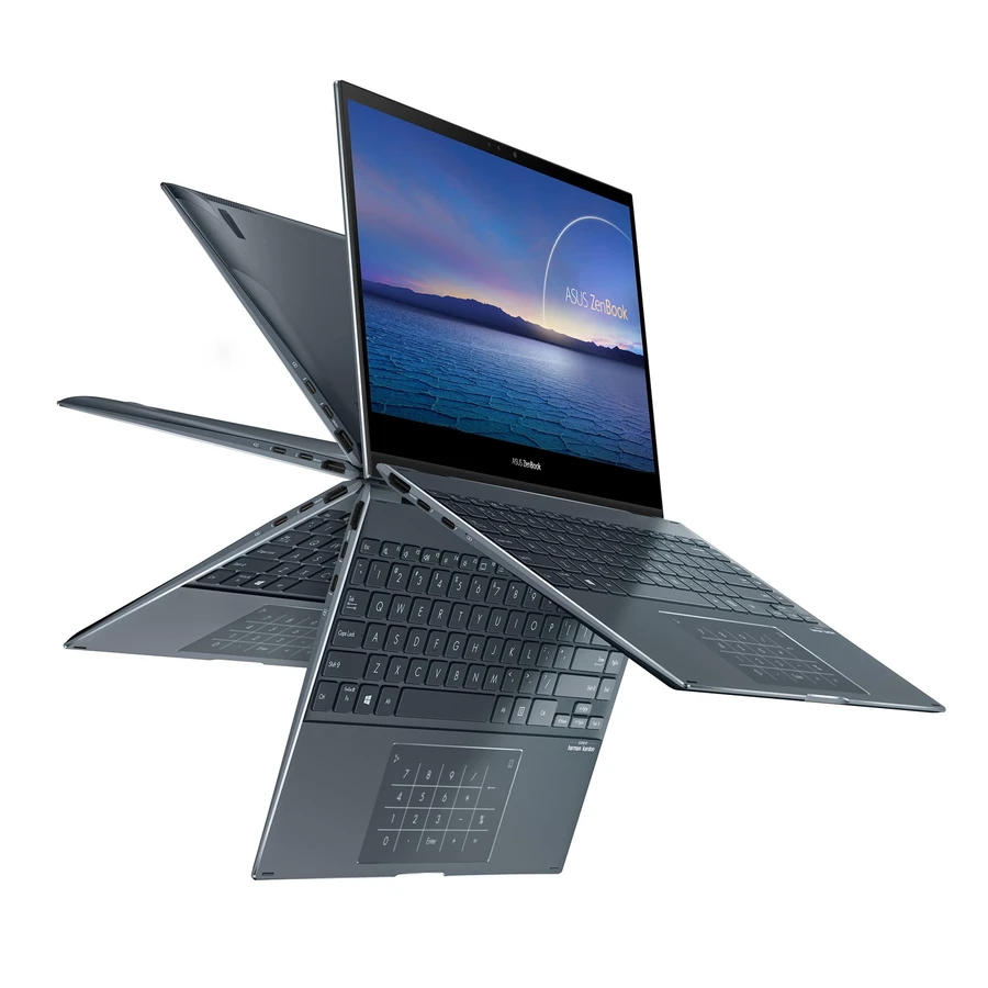Laptop Asus ZenBook Flip 13 UX363 màu xám, mỏng nhẹ, bản lề xoay lật.
