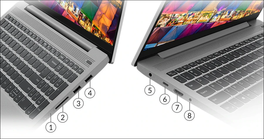 Lenovo IdeaPad 5 15 AMD với các cổng kết nối và khe thẻ SD