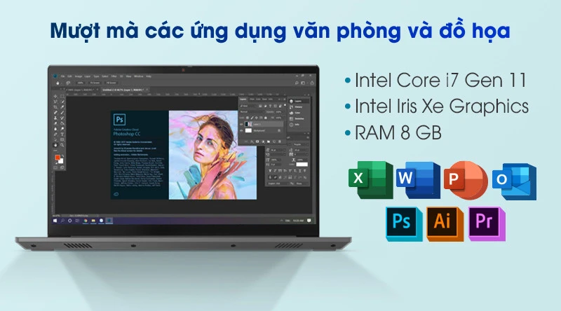 Lenovo ThinkBook 15 G2 với chip Intel Core i7 thế hệ 11, RAM 8GB, SSD 512GB và đồ họa Intel Iris Xe.