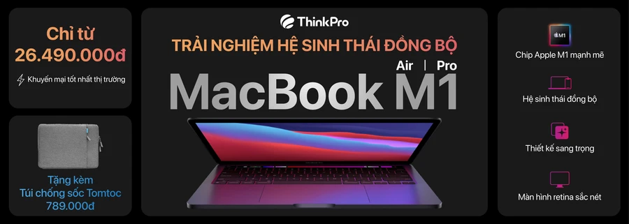 MacBook M1 chạy macOS Monterey, khuyến mãi tại ThinkPro