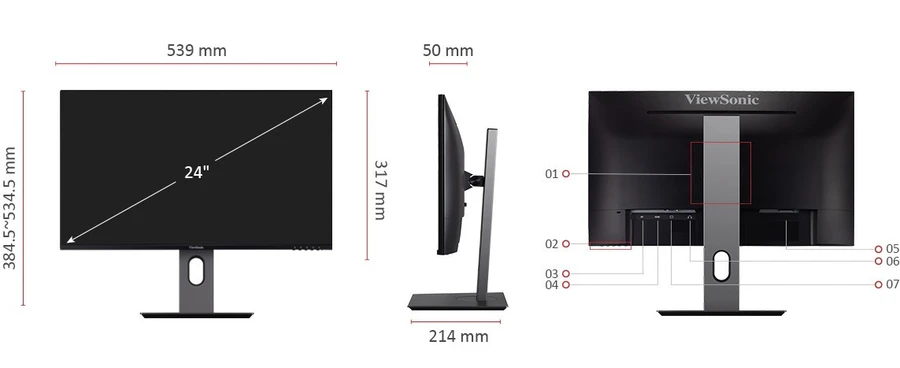 Màn hình ViewSonic VX2480-SHDJ viền mỏng, chân đế linh hoạt