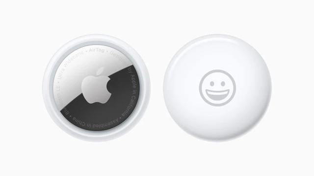 Apple AirTag hình tròn nhỏ gọn, mặt sau thép không gỉ, mặt trước nhựa bóng, chống nước IP67.