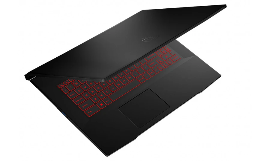 MSI Katana GF76 với thiết kế lấy cảm hứng từ nghệ thuật Nhật Bản, có logo rồng bạc và khe hút gió hình tổ ong.