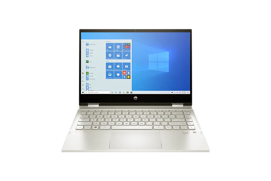 HP Pavilion 14 x360 2021 với bản lề xoay lật, logo sáng bóng và hoàn thiện cao cấp
