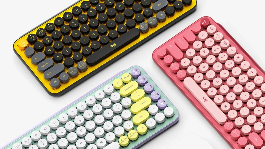 Bàn phím Logitech POP Keys màu Blast với các phím emoji.