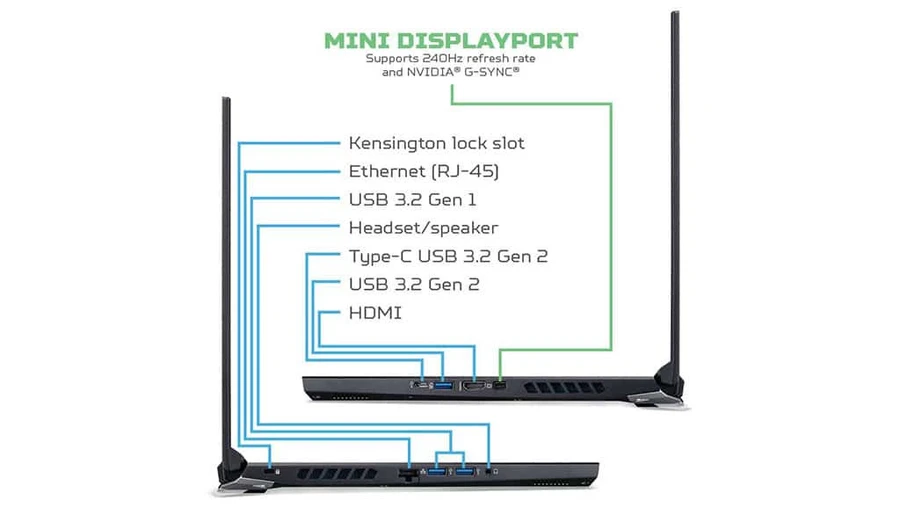 Cận cảnh các cổng kết nối của laptop Acer Predator Helios 300 2021