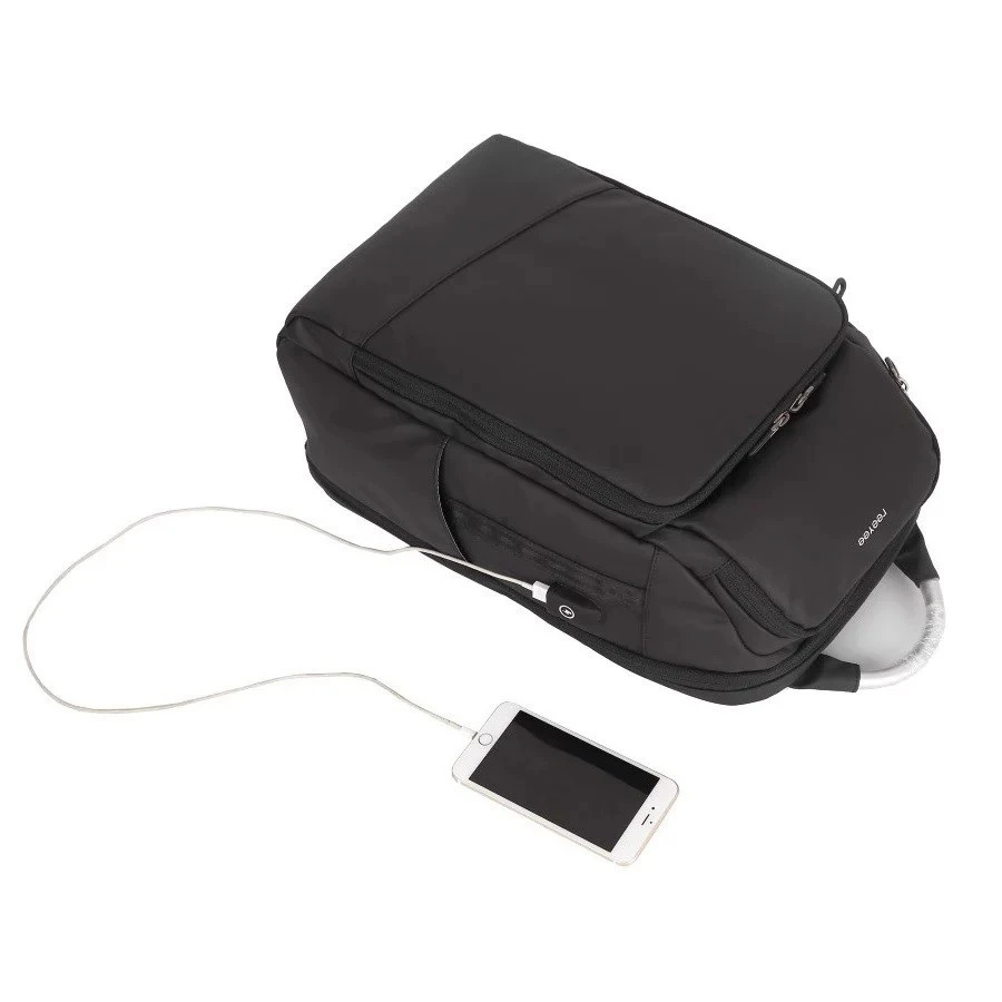 Quai xách kim loại sang trọng, balo polyester chống nước, chống xước, có khe cắm USB.