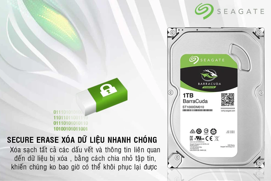 Giao diện phần mềm Secure Eraser của Seagate hiển thị các tùy chọn xóa dữ liệu.