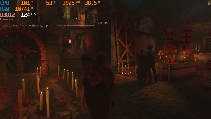 Chợ đêm trong game Shadow of the Tomb Raider, khung hình cao.