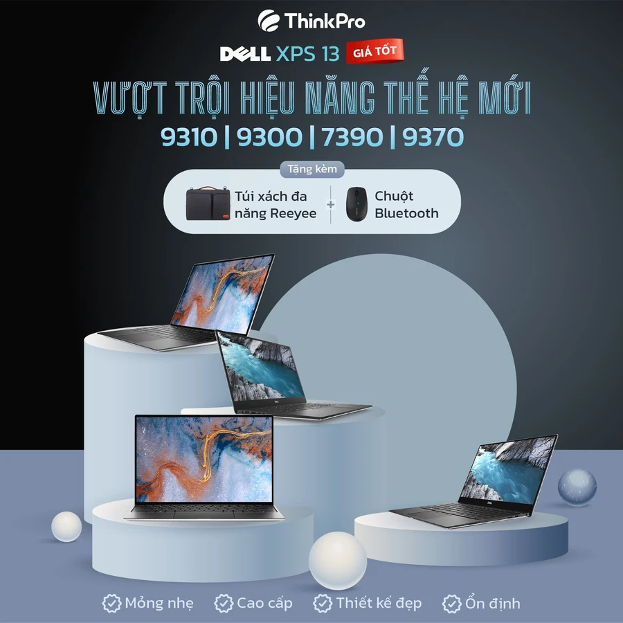 Dell XPS 13 9370 màu bạc, màn hình viền mỏng, bàn phím chiclet, touchpad lớn.