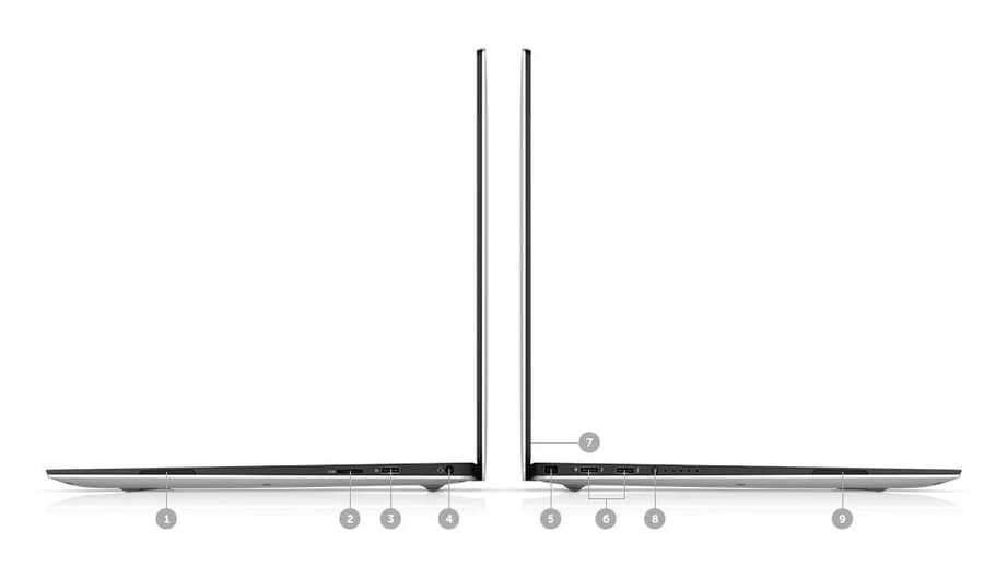 Dell XPS 13 9370 với 3 cổng USB Type C, jack tai nghe và khe microSD.