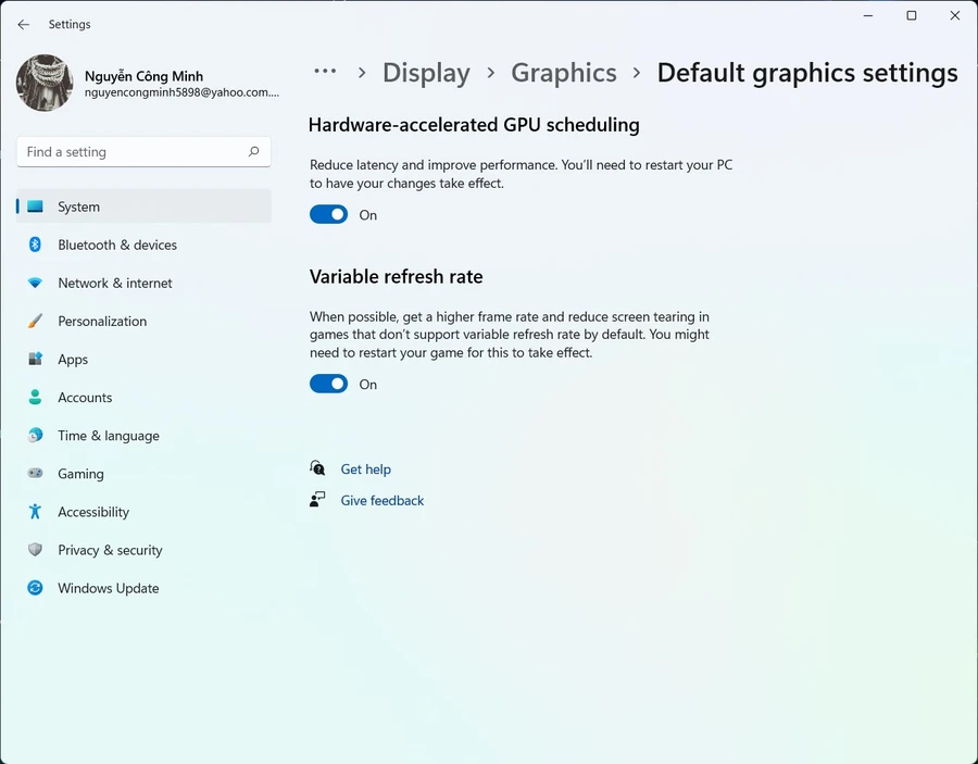 Cài đặt Hardware Accelerated GPU Scheduling trên laptop gaming Windows 11
