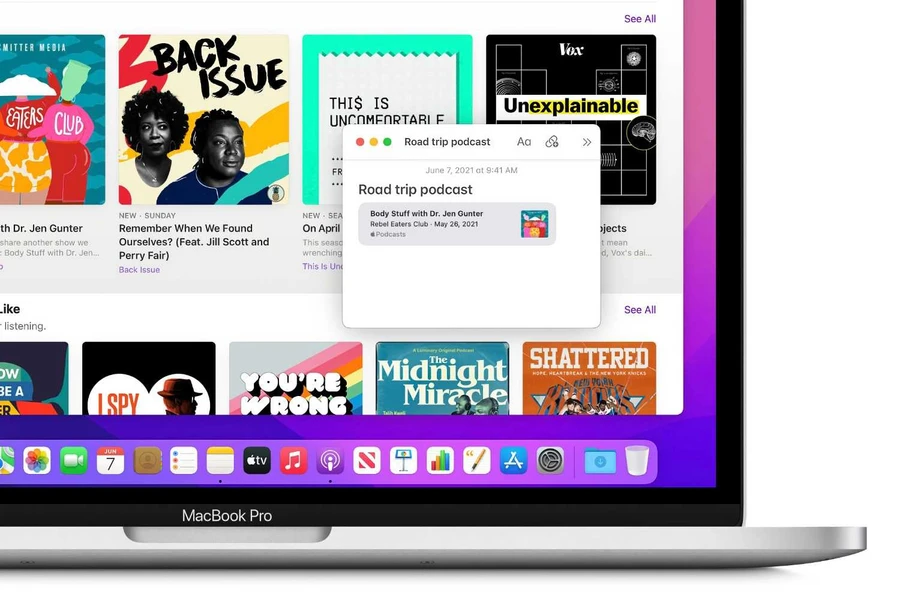 Giao diện macOS Monterey với tính năng Quick Note hiển thị ở góc màn hình