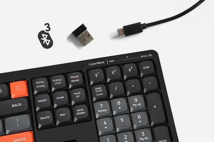 Bàn phím văn phòng HyperWork SilentKey hỗ trợ đa dạng chế độ kết nối, tương thích nhiều hệ điều hành