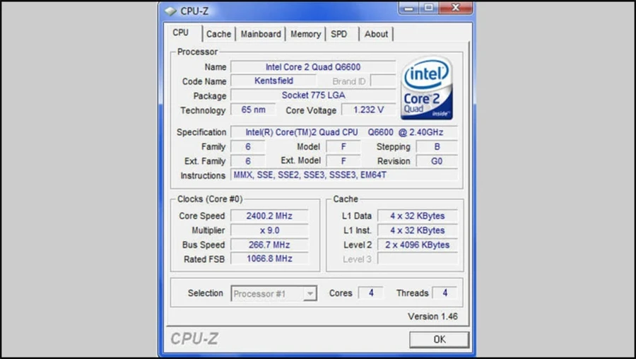 CPU-Z là chương trình giám sát đơn giản cho phép bạn nhanh chóng đọc được xung nhịp và điện áp trên Windows
