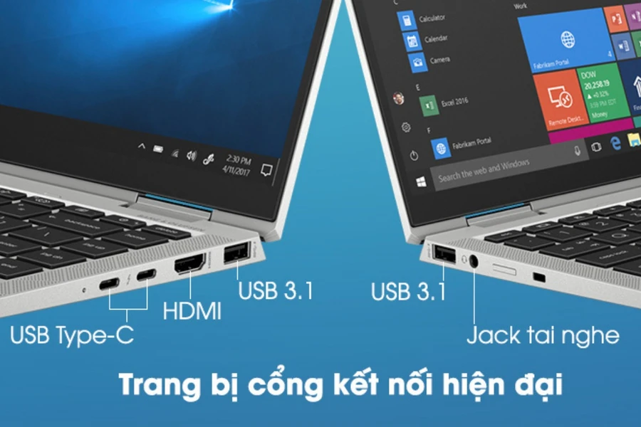 HP Elitebook X360 1040 G7 được trang bị tương đối đầy đủ hệ thống các cổng kết nối 